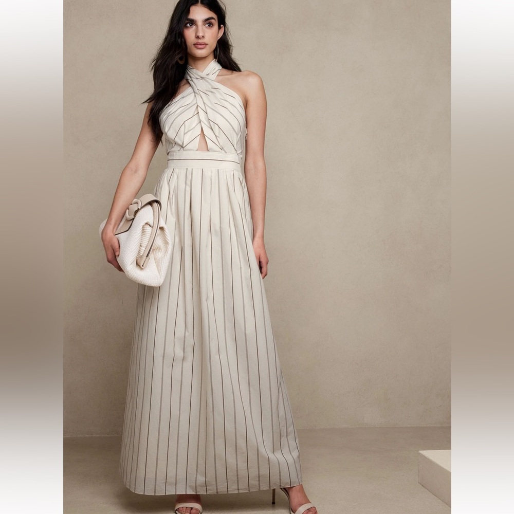 BANANA REPUBLIC beige rhapsody poplin maxi dress